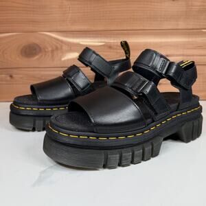 Dr. Martens Ricki 3-Strap Leather Platform Sandals Black Nappa Lux Womens Size 9
